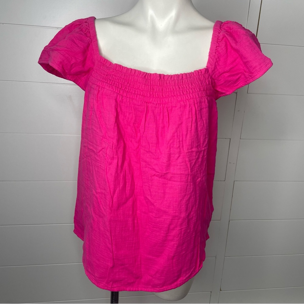 J. Crew Factory Babydoll Top M Fuchsia Pink Smocked Re-Imagined Cotton NWT NEW